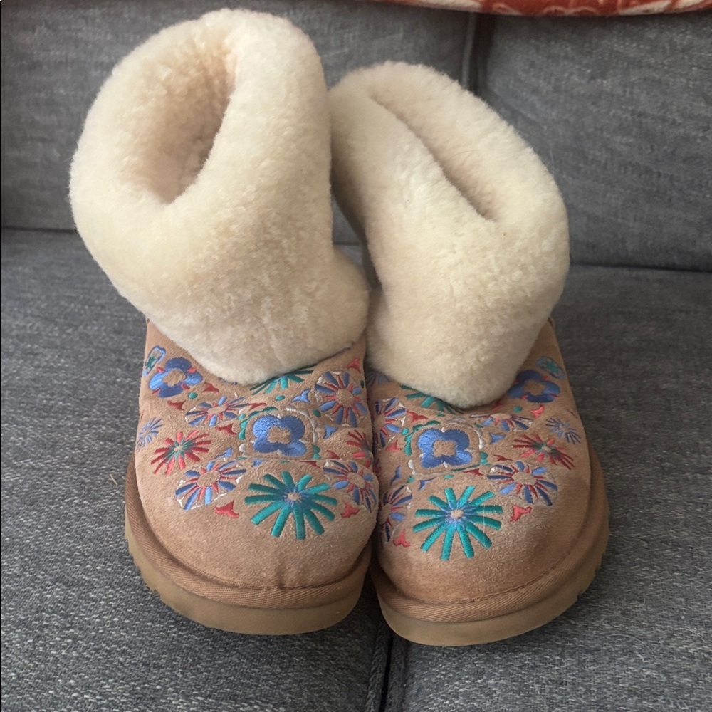 UGG Shearling Boots with Colorful Embroidery